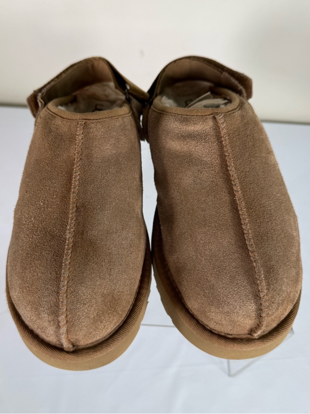 UGG Lanah Chestnut Suede Leather Platform Clogs Mules Fur Lined Slippers Size 9 - Picture 4 of 13